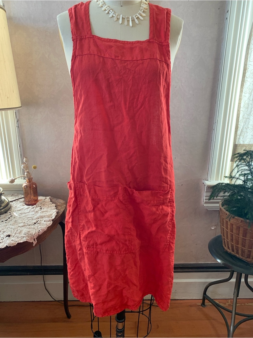 Red Linen Apron Cross back One Size Trader Joe’s